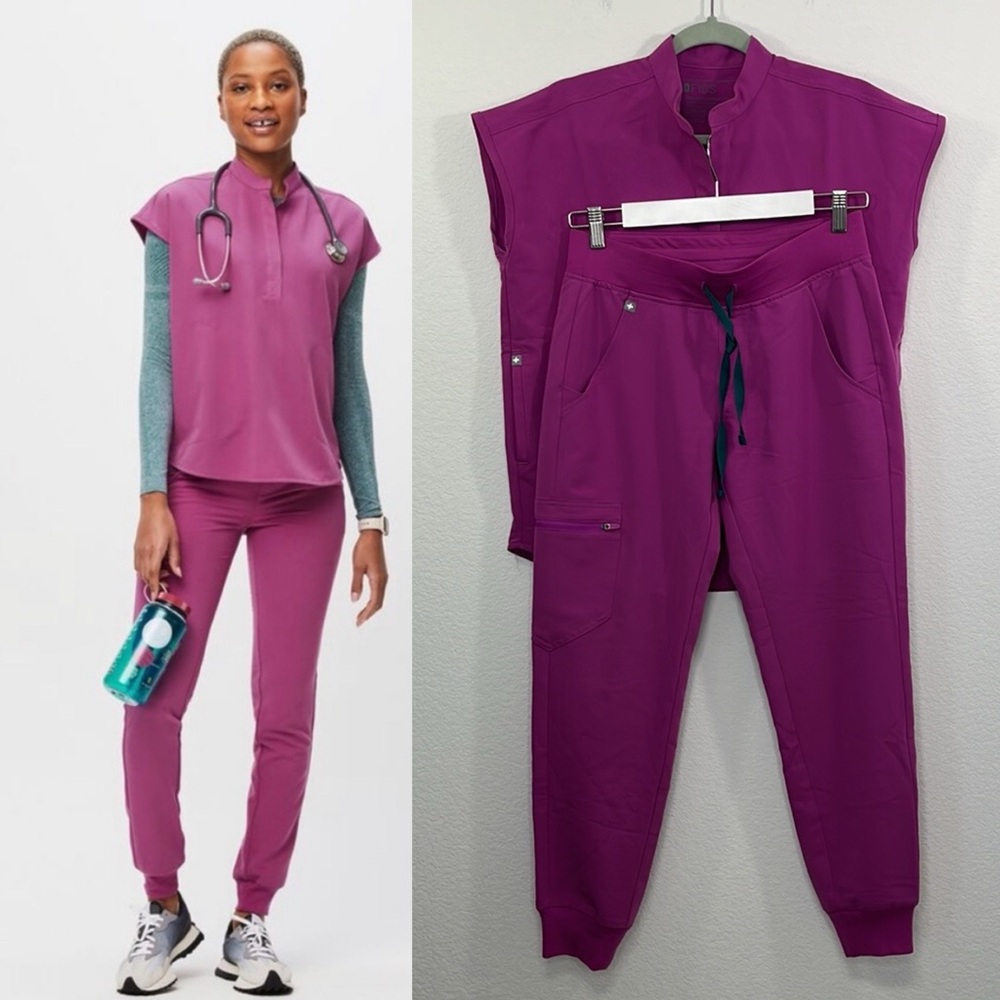 Figs Womens Magenta Track Pants & Jacket Set